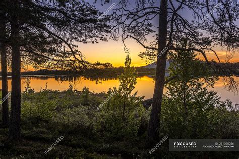Midnight Sun Over Lake In Arjeplog Sweden — Selective Focus