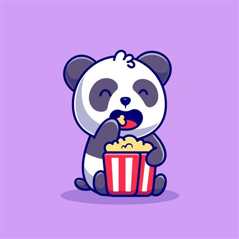 Hand Drawn Cute Panda Cartoon Eating Popcorn Illustration Svg Clipart