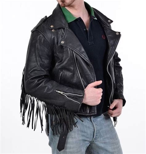 Mens Black Genuine Leather Tassel Jacket Real Lambskin Etsy