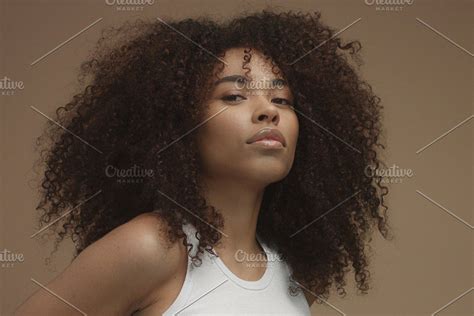Mixed Race Black Woman Portrait With Big Afro Hair Curly Hair Afro