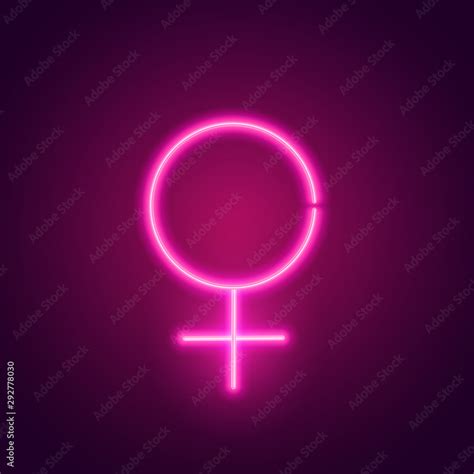 Realistic Vector Glowing Neon Pink Venus Sign Womens Rights And Feminism Female Symbol Stock