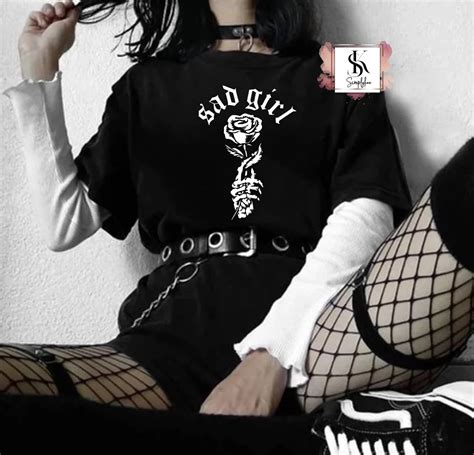 Sad Girl Shirt Gothic Clothes Emo Clothes Egirl Aesthetic Etsy
