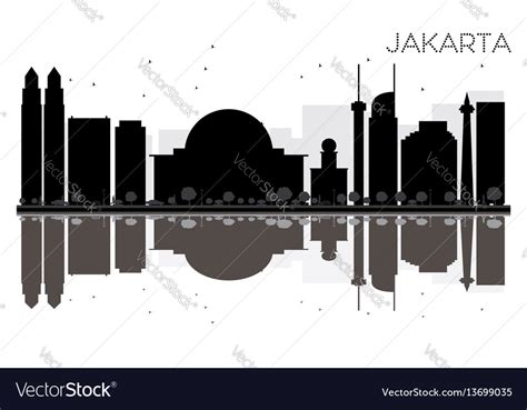 Jakarta City Skyline Black And White Silhouette Vector Image