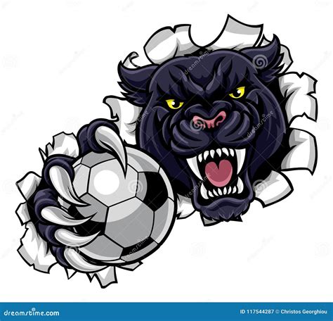 Black Panther Soccer Mascot Breaking Background Vector Illustration