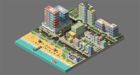3d Model Low Poly City Near The Beach Cgtrader