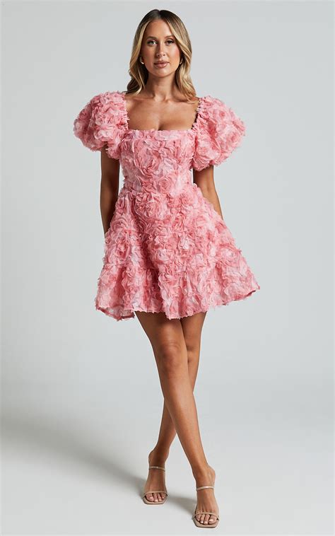 Blanca Mini Dress Puff Sleeve Dress In Pink Floral Showpo Usa