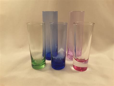 Vintage Shot Glasses In Multi Colors Set Of 5 In Two Sizes Etsy