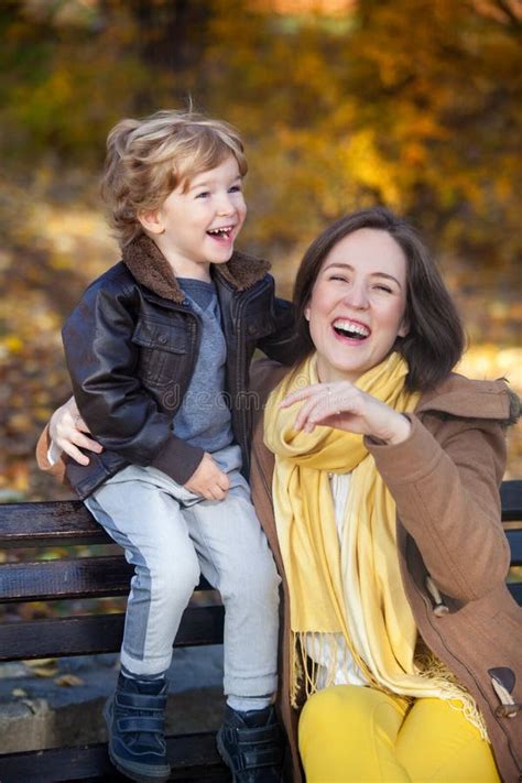 Cheerful Mother And Son Laughing In Nature Stock Image Image Of Park