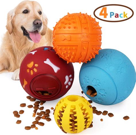 Primepets 4 Pcs Dog Treat Ball Interactive Food Dispensing Dog Toys