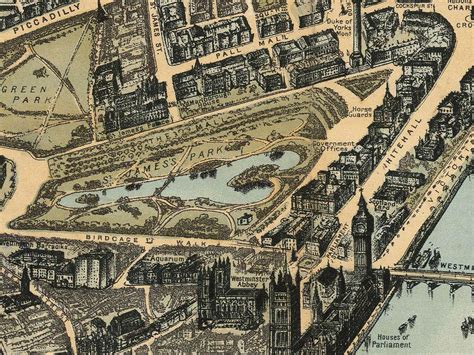 Old Map Of London Birdseye View London 1892 Vintage Map Of London