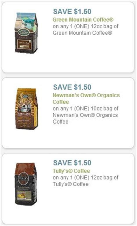 New Coffee Coupons Tullys Newmans Own Organics And Green Mountain