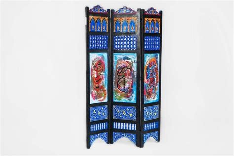 Hand Painted Moroccan Room Divider Or Folding Screen At