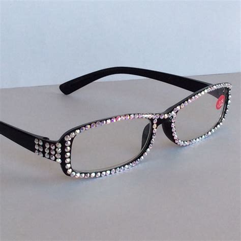 black reading glasses with clear swarovski crystals or ab etsy