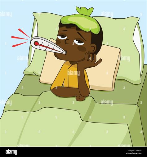 Sick African American Boy Lying On The Bed Stock Vector Image And Art Alamy