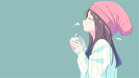 Closed Eyes Brunette Face Profile Anime Hat Anime Girls Tea