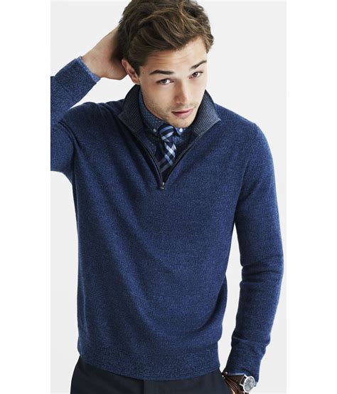 Lyst Express Merino Wool Zip Up Mock Neck Sweater In Blue For Men