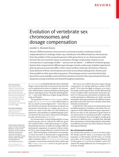 Pdf Evolution Of Vertebrate Sex Chromosomes And Dosage Compensation