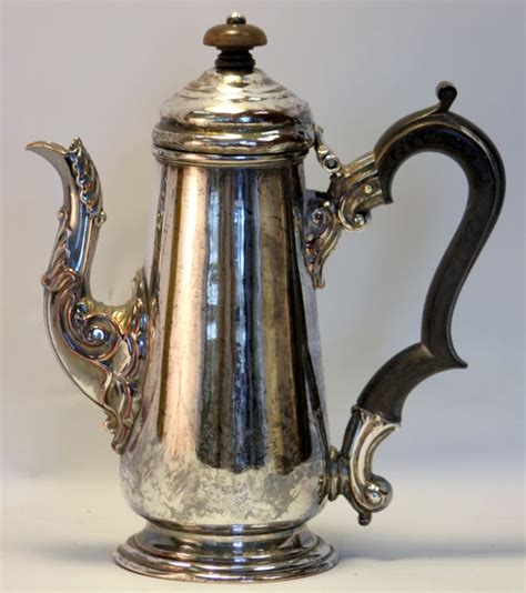 Antique Silver Plate Tea Pot With Wooden Handle And Decorative