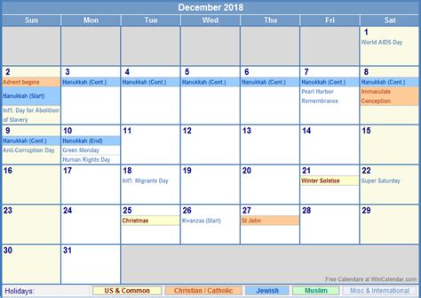 December 2018 Calendar With Holidays As Picture