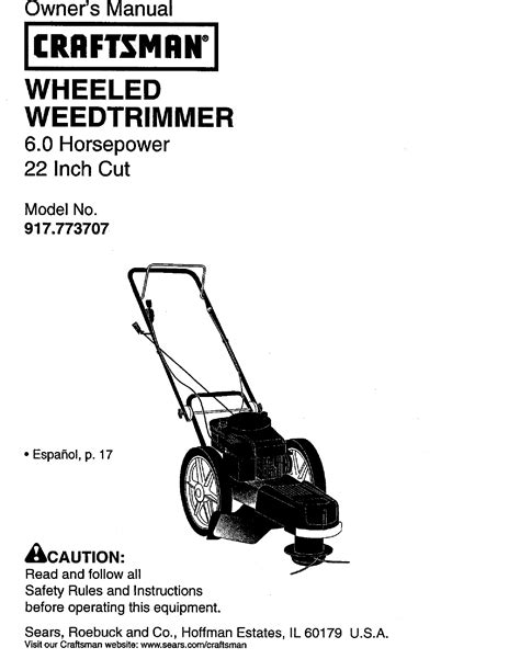 Craftsman 917773707 User Manual HIGH WHEEL WEED TRIMMER Manuals And