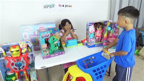 Children Pretend Play Shopping At Toy Store Shop With Toys From Hasbro