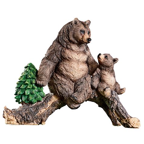 Hand Painted Bears Sitting On Branch Lawn Ornament Resin Garden