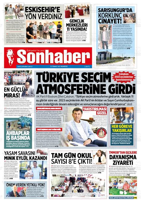 25 Temmuz 2022 tarihli Eskişehir Son Haber Gazete Manşetleri