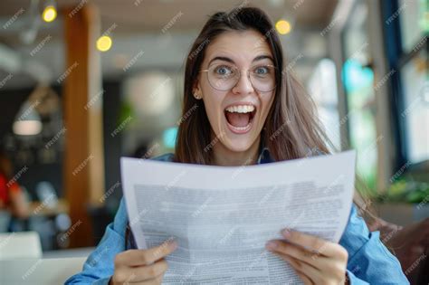 Premium Photo | Excited woman celebrates new job success in letter