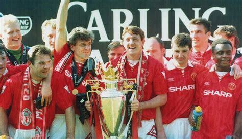 Man utd's 15 best signings of all time | goal.com. Steve Bruce and team mates with premier league trophy ...