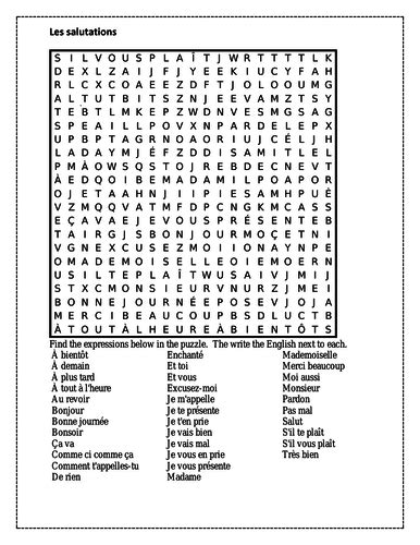 Salutations Greetings In French Differentiated Wordsearch Teaching
