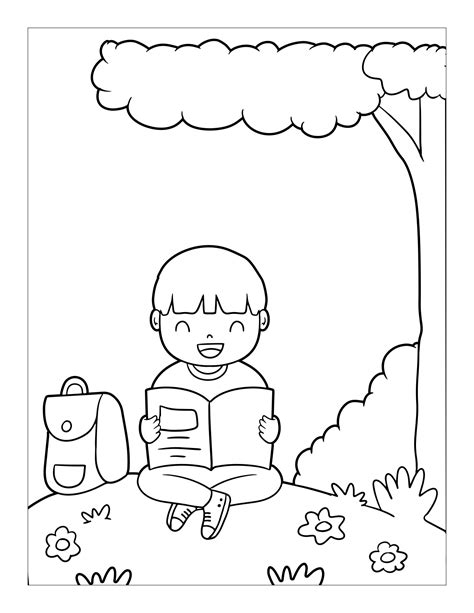 Página Para Colorear De Niño Leyendo Un Libro