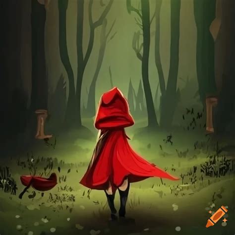 Illustration Of Red Riding Hood In A Magical Forest