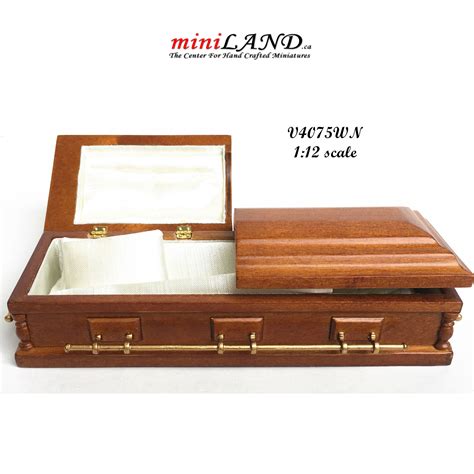Wooden Miniature Coffin Casket Walnut Color For 112 Dollhouse Funeral