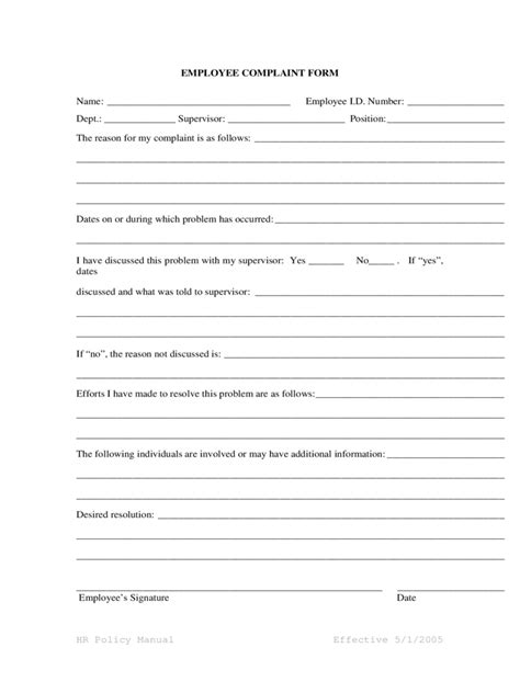 Printable Employee Complaint Form Template Printable Templates