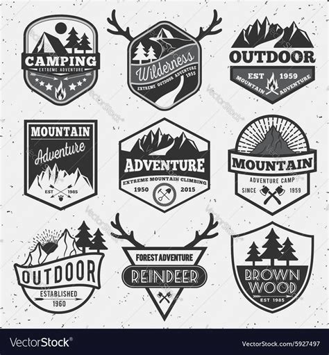set of monochrome outdoor camping adventure vector image on vectorstock outdoor logos badge