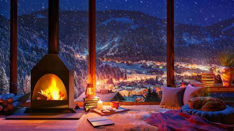Download Cozy Fireplace Winter Mountain Desktop Wallpaper