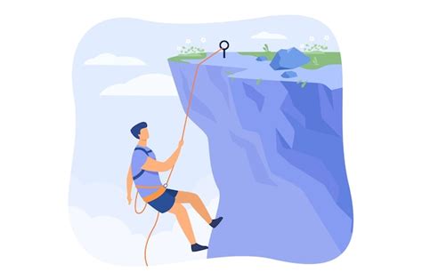 Free Vector Climber Hanging On Rope And Pulling Himself On Top Of