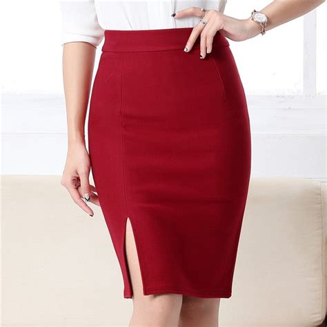 Office Ladies High Waist Split Women Pencil Skirt Solid Work Wear Skirts Hip Package Female