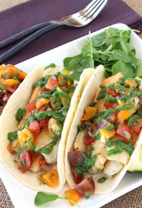 This baja fish taco recipe is super easy to make, healthy, and full of flavor. Fish Tacos with Watercress Sauce
