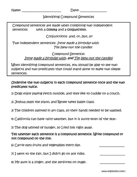 Simple And Compound Sentences Worksheets