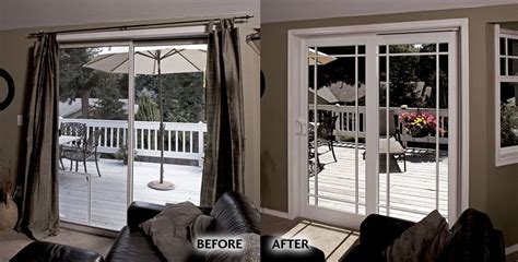 Tuscany® series sliding patio doors come with optional blinds between glass. Elegant patio doors renovation. Before: Old sliding door ...