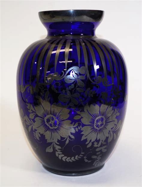 Large Cobalt Blue Glass Silver Overlay Vase Barsby Auctions Find Lots Online