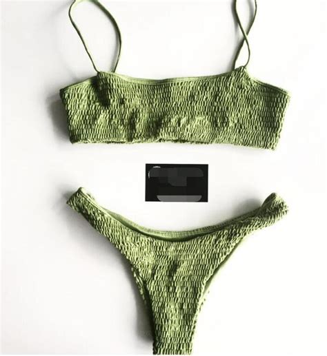 buy swimwear women solid green bikini set 2017tie swimsuit sexy pleated