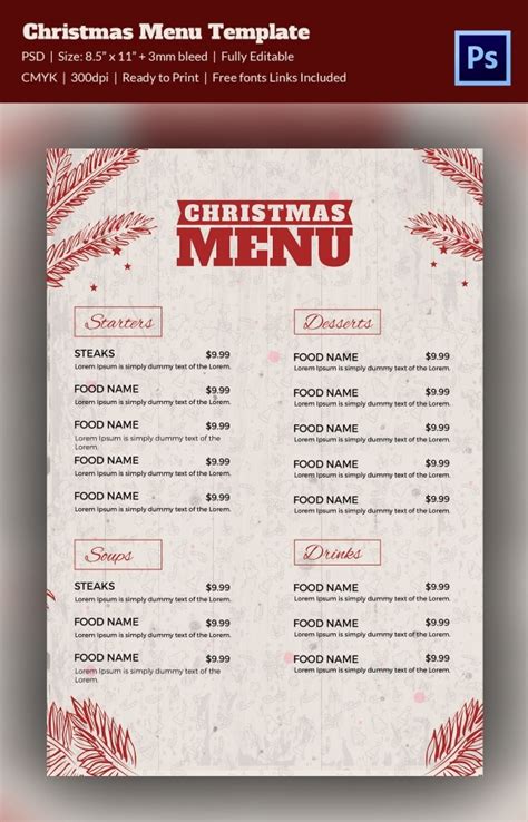 christmas menu template   psd eps ai