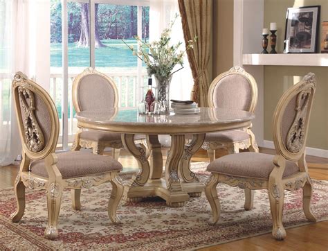 Modern glass dining table with eight white seats. White Dining Furnishings - Traditional Antique White ...