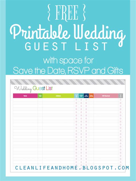 Free Printable Wedding Guest List And Checklist By Clean Life And Home