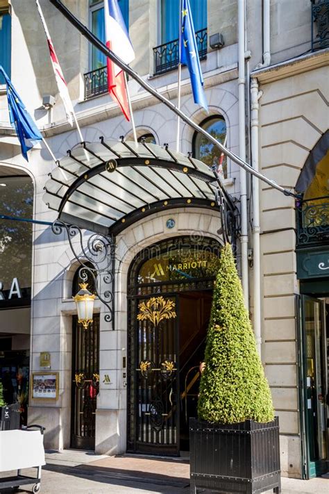Paris September 10 2019 The Marriott Luxury Hotel Entrance On