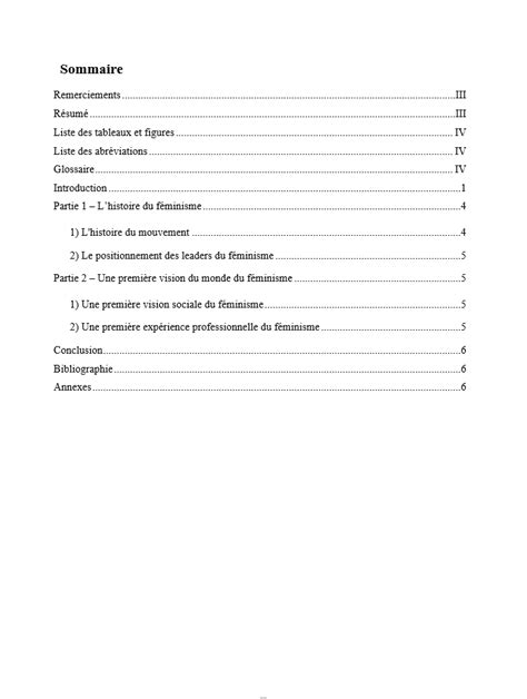 Exemple de sommaire de mémoire