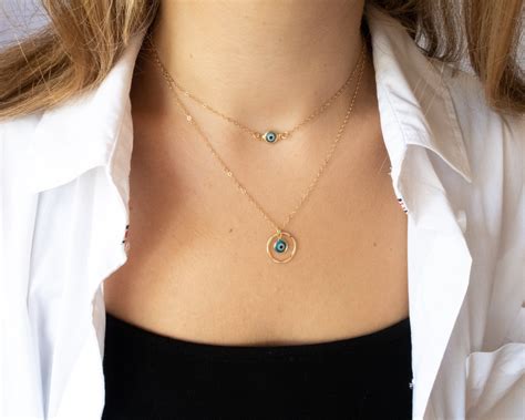 Dainty Evil Eye Choker Necklace In Gold Filled Turquoise Blue Turkish