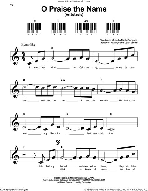 O Praise The Name Anastasis Beginner Sheet Music For Piano Solo